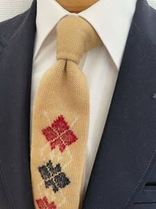 【美品】CHAPSラルフローレン　ウールタイ　アーガイル柄ベージュ　日本製　ネクタイ大剣約7cm