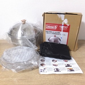 未使用品 Coleman コールマン コンパクトスモーカー 燻製 Model 2000031269 ステンレス製 網2枚、収納袋付きの画像1