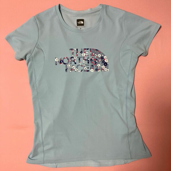 半袖Tシャツ　ノースフェイス　水色　花柄　ザ・ノース・フェイス　ショートスリーブUVメッシュフラワーロゴクルー