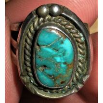 超希少!VTG NAVAJO 1950’s BLUE TURQUOISE SILVER RING CLASSIC DESIGN USA ZUNIナバホビンテージクラシックターコイズシルバーリング9号_画像1