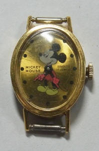 BRADLEY ブラッドレイ 1960年代 ミッキーマウス スイス製 アンティーク 17石 2針　手巻式腕時計 　オーバル　ゴールド　作動品　現状渡し