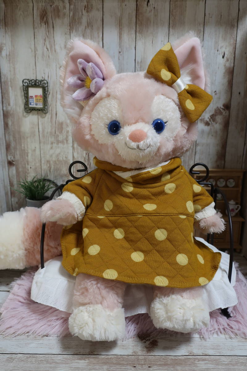 Polka dots x mustard color with ribbon Lina Belle size S costume Stuffed animal clothes Handmade hoodie style dress, character, Disney, ShellieMay
