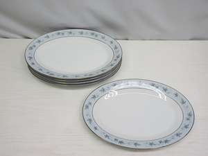 ★YC6343　Noritake　オーバル皿　5枚セット　BLUECOURT　プレート　大皿　ノリタケ　盛皿　洋食器　アンティーク　送料無料★