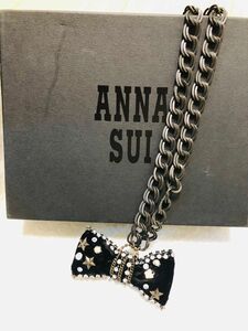 ☆ANNA SUI アナスイ ネックレス リボン 黒 プレゼント クリスマス 新品 タグ付き　人工真珠　ブローチ