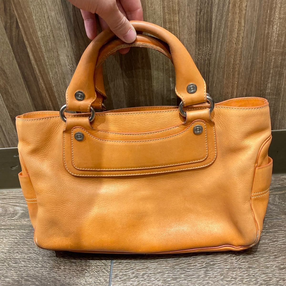 美品】CELINE セリーヌ サークルロゴ ハンドバッグ レザー ブラック 黒