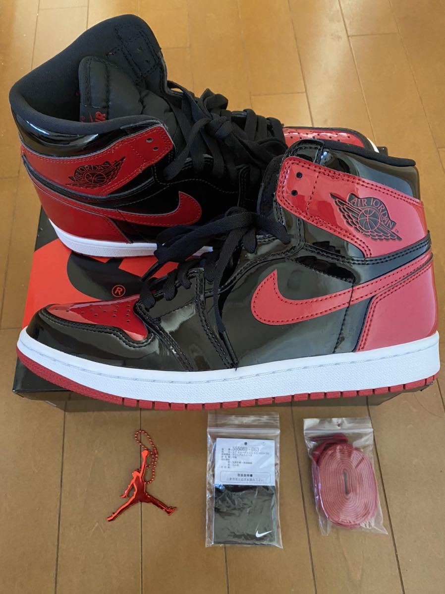 即決 NIKE AIR JORDAN 1 retro HIGH OG PATENT BRED US8.5 26.5cm