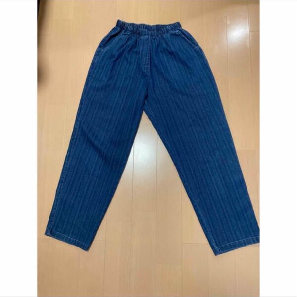 古着 イージーパンツ 腰ゴム紐 ポケット有 ブルー デニム風