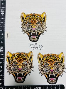 3枚入り入り　タイガー　刺繍アイロンワッペン　チーターヒョウ