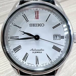 セイコー SEIKO アナログ 3針 自動巻き デイト 腕時計 裏スケ 6R15-02L0 白文字盤 メンズ 稼働品 【10181