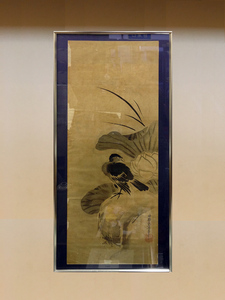 Art hand Auction [Limited item]! Seal Maki Shinsai seal Crow diagram Inscription Hogen Eishin handwriting Silk book Makuri Aluminum frame included, painting, Japanese painting, flowers and birds, birds and beasts