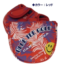 ◆2オークション♪PTM【PM:レッド】ブルーティーゴルフ 【パームプリント柄バージョン】マレット型パターカバー BLUE TEE GOLF PMP-001_画像1