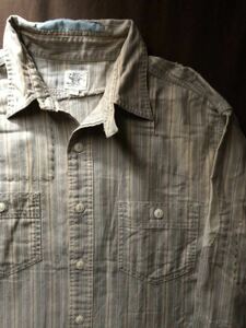 【希少】美品 RRL REPAIRED CUSTOM STRIPE WORK SHIRT ダブルアールエル リペア パッチワーク ストライプ ワーク シャツ ラルフローレン M