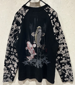 ＊絡繰魂 KARAKURI TAMASHII 和柄 鯉 刺繍 長袖Tシャツ トップス カットソー L　　　　　　　　　　　 BJBB.AB