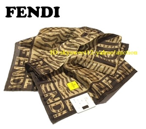 【FENDI】（NO.0001）フェンディ 大判　ハンカチ　スカーフ　シルク混 ブラウン系　アニマル　未使用　58㎝