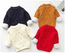 極暖 ニット 裏起毛 男の子 女の子 プレゼント 子供服 韓国 冬 ファッション 年末年始 セール セーター ホワイト 100cm_画像3