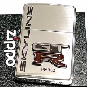 スカイラインGT-R リアルエンブレムZIPPO ライター メタル ジッポ R32 シルバー 日産公認モデル GTR-BNR32 車 かっこいい メンズ