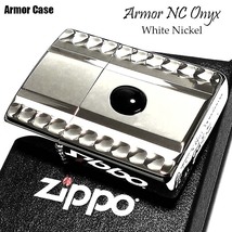 ZIPPO ライター アーマー 天然オニキス＆NC彫刻 ジッポ かっこいい シルバー 両面加工 ホワイトニッケル 天然石 重厚 おしゃれ メンズ_画像1