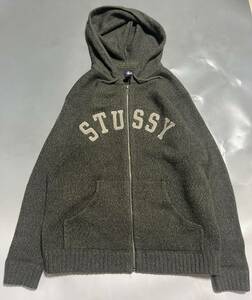 ビンテージ 90’s OLD STUSSY Arc Logo Knit Hoodie オールド ステューシー アーチロゴ ニット パーカー M