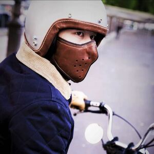 ブラウン バイカー レザー アメリカン フェイスガード 防寒 ツーリング バイク インナーマスク　合成皮革
