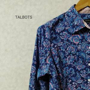 TALBOTS タルボット レトロ 花柄 シャツ トップス 長袖 フロントボタン 袖ボタン コットン カジュアル ブルー サイズ12 SJ123