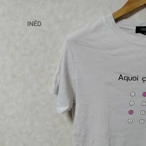 INED イネド 文字 プリント Tシャツ トップス クルーネック 半袖 ショート丈 カジュアル ライトバイオレット フリーサイズ SJ127