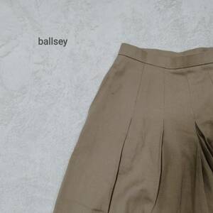 BALLSEY ボールジィ タック ガウチョパンツ ボトムス ワイド 無地 ひざ下丈 裏地あり ポケット 上品 キレイめ ブラウン サイズ38 SJ19