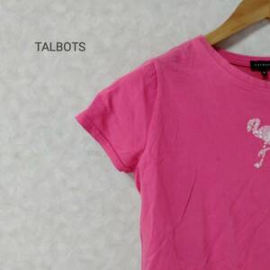 TALBOTS タルボット フラミンゴ スパンコール Tシャツ トップス フレンチスリーブ ショート丈 ビビットカラー ピンク サイズM SJ40