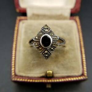 オニキス マーカサイト 925シルバー アールデコ ヴィンテージ リング 指輪 銀 彫金 ビンテージ AM1