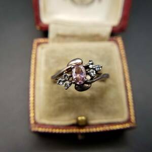 ピンクストーン 925シルバー アールデコ ヴィンテージ リング 指輪 銀 彫金 ビンテージ アクセサリー ADC⑦