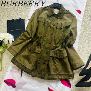 【良品】BURBERRY BRIT ドッキングミドルジャケット カーキ M バーバリーブリット カウレザー 牛革