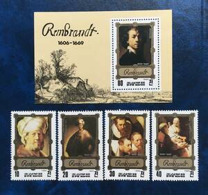 外国切手【絵画切手】北朝鮮 1983年 レンブラント　4種+小型シート1枚 セット完品 未使用　rembrant 美品