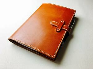 [ hand .] Camel color A5 original leather Note book cover * adjust function. pen holder . specification modification 