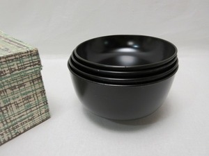 411056 【 美品 懐石道具 木製黒塗 四つ椀 応量器 四客一組 化粧箱 】 検) 茶道具 茶懐石 吸い物椀 雑煮椀 汁椀 雑煮椀 小丸椀 和食器 ⅰ