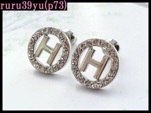 stylish. Kirakira CZ diamond K18GP white gold stainless steel. H design earrings p73