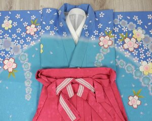 sin great special price!* graduation ceremony . coming-of-age ceremony .* for women two shaku sleeve ( small long-sleeved kimono ) long-sleeved kimono kimono . embroidery hakama set * blue green color series *[ used ]2562