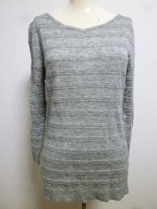 NATURAL BEAUTY BASIC/ Natural Beauty Basic * gray V neck lame knitted sweater M/ long sleeve *1129