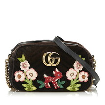 グッチ GGマーモント バンビ フラワー チェーン ショルダーバッグ 447632 ブラック ベロア レザー レディース GUCCI 【中古】_画像1