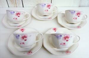 伝統工芸 工芸美術「Noritake ノリタケ 日本陶器 CRAFTONE 8745/2 MORNING SONG カップ & ソーサー 5客」 ティー コーヒー カップ