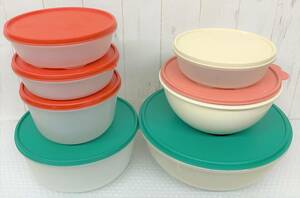 TUPPERWARE タッパーウェア ＊サラダボウル 5点 丸型すのこ 2点 ＊食品 収納 保存 ケース 保存容器 密閉容器 乾物 ストッカー キーパ