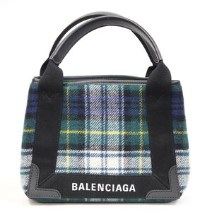 BALENCIAGA バレンシアガ ハンドバッグ ネイビーカバ チェック柄 スモール グリーン 中古