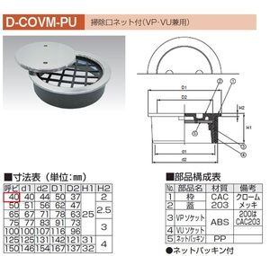 D-COVM-PU　兼用掃除口 40m/m　アウス e