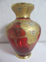 ベネチアングラス 花瓶 フラワーベース 金彩 花柄 約31cm_画像4