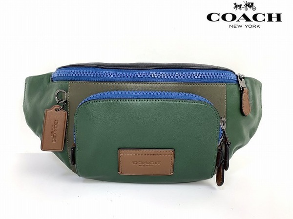 極美品★送料無料★ コーチ メンズ COACH コーチ レザー カラーブロック ウエストバッグ ベルトバッグ 