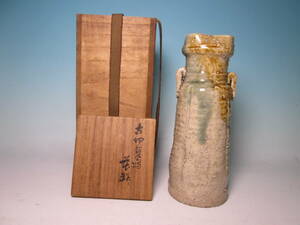 * чайная посуда грязь средний . подлинный Shimizu магазин шесть произведение старый Iga .. ваза H21cm вместе коробка цветок inserting цветок сырой .. Shimizu магазин шесть 