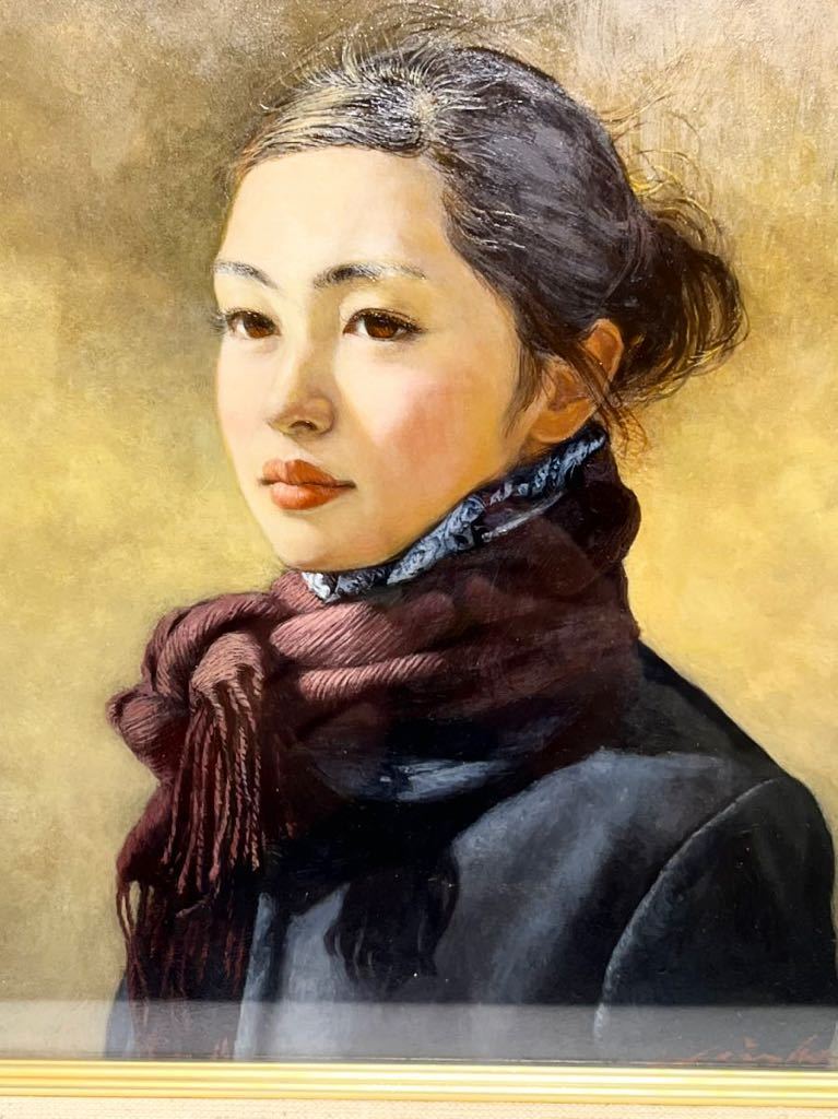 ☆ Realismo de Nakagami Seisho, pintura al óleo, Viento del norte, Tamaño F3, con sello, autenticidad garantizada, artista de exposición individual de grandes almacenes, Cuadro, Pintura al óleo, Retratos