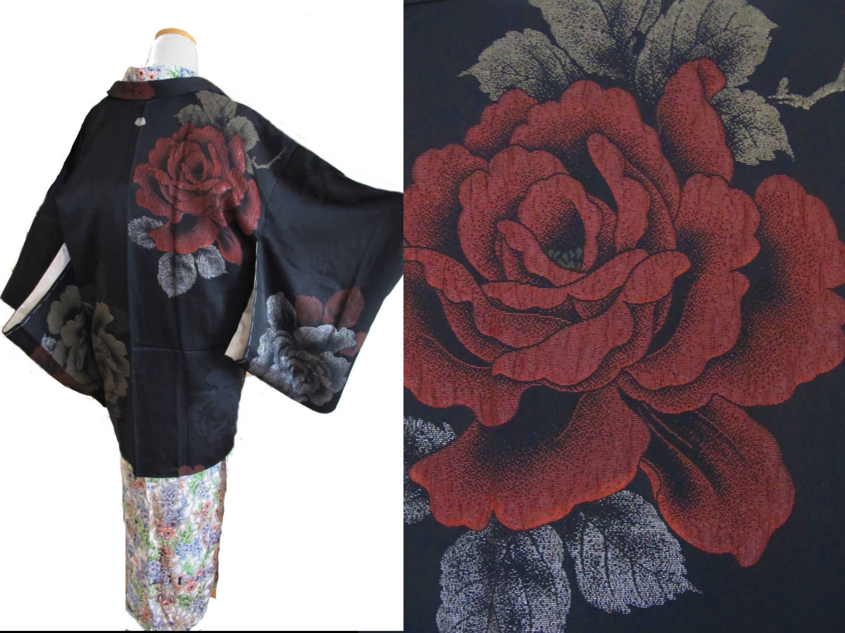 工房直送価格! 振袖 中古 お仕立て済み お仕立て上がり 薔薇 黒色