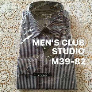 24時間以内発送・新品　メンズクラブ　MEN'S CLUB STUDIO M 39-82 長袖シャツ　グレー地　黒ストライプ