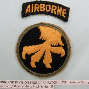 実物 WW2 US ARMY 17TH AIRBORNE DIVISION PATCH 第17空挺師団 (ゴールデン タロンズ）タブ付き ショルダーパッチの画像2