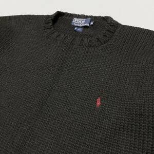 90s POLO Ralph Lauren 黒 ブラック ワンポイント ニット M ウール100% ポロ ラルフローレン 90年代 古着 肉厚 クルーネック