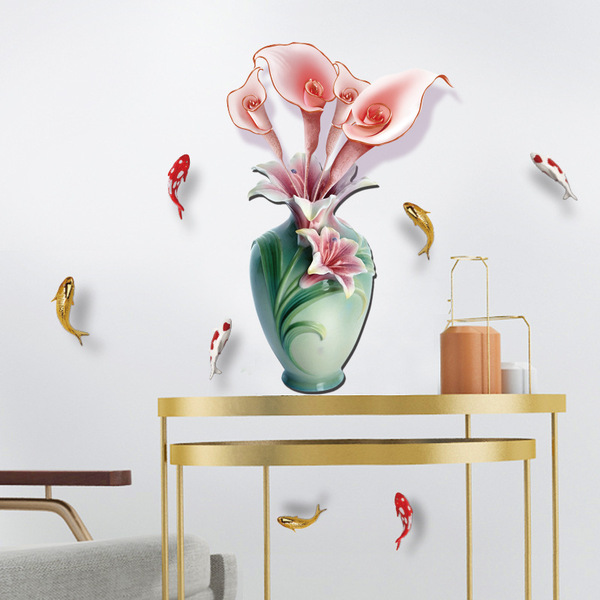 (NO.478）DIY剥がせる壁飾りウォールステッカー綺麗な仕上がり　花瓶＆魚